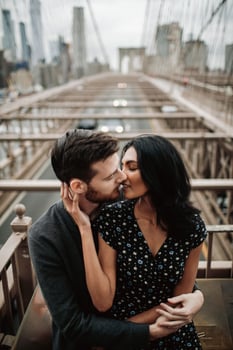 Attractive couple embraces in New York City photo