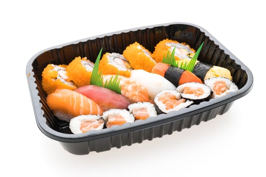 An image of a black container with sushi photo