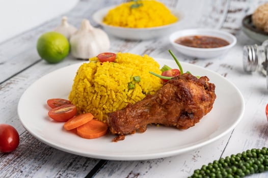 muslim yellow rice with chicken photo