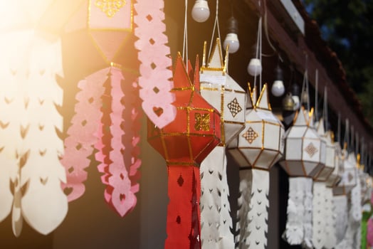 Group of paper latern in thai temple. photo