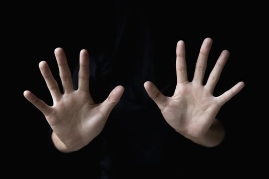 Women lift the palm,Stop violence and sexual abuse against women. photo