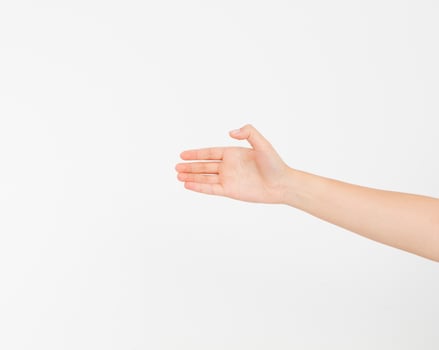 Showing size sign as caucasian hand gesture isolated over white background. afro american hand. Mock up. Copy space. Template. Blank. photo