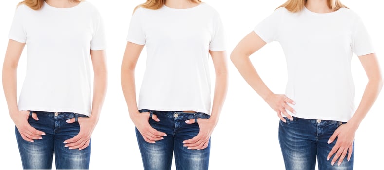 cropped image three woman in t-shirt isolated on white background photo