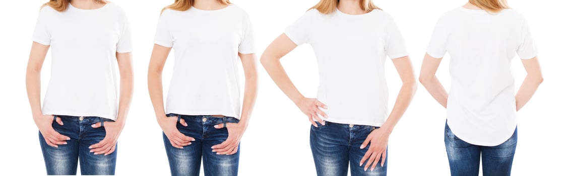woman t-shirt front and back views isolated on white background - cropped image photo