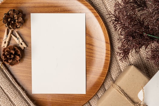 Greeting cards and blank envelopes with decorations photo