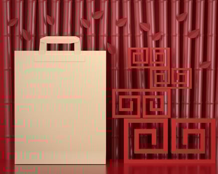 3d paper bag, shopping bag, shopping concept online 3d red background photo