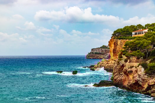 Panoramic drone shot of bay of Cala Santanyi, Mallorca, Spain. photo