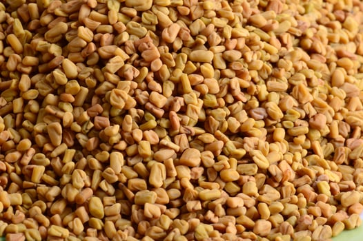 Fenugreek seeds as background. Close up texture photo