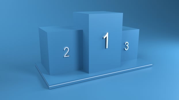 blue podium on pastel background. Scene for sport champions background. 3D render. photo
