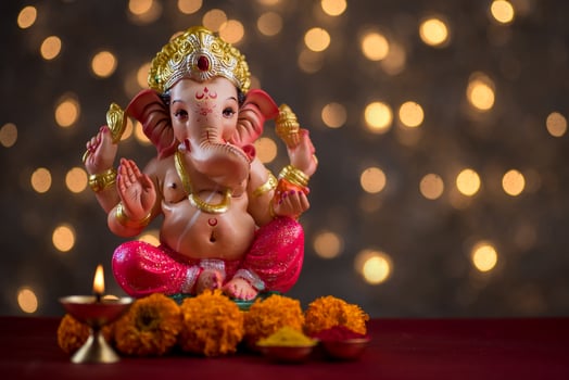 Hindu God Ganesha on Blured bokeh background, Ganesha Idol. photo