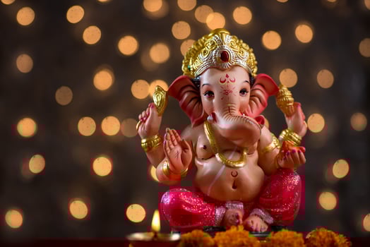 Hindu God Ganesha on Blured bokeh background, Ganesha Idol. photo
