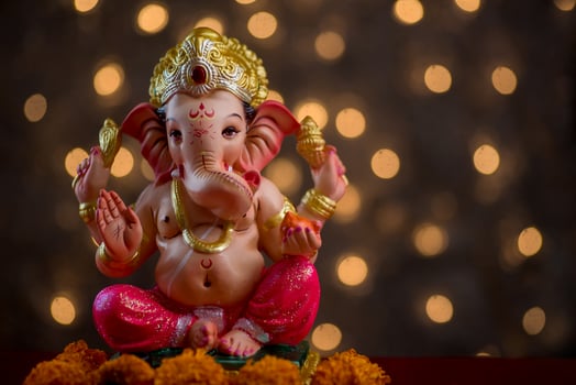 Hindu God Ganesha on Blured bokeh background, Ganesha Idol. photo