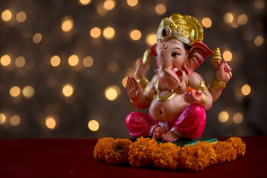 Hindu God Ganesha on Blured bokeh background, Ganesha Idol. photo
