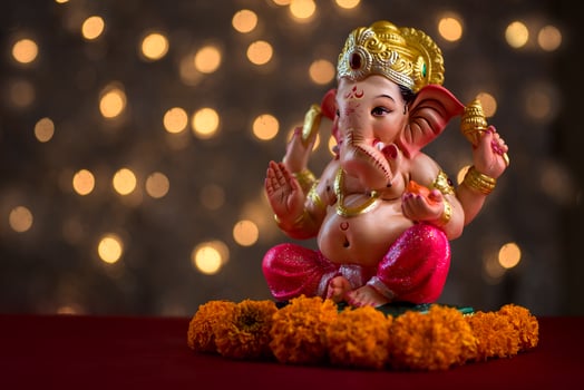 Hindu God Ganesha on Blured bokeh background, Ganesha Idol. photo