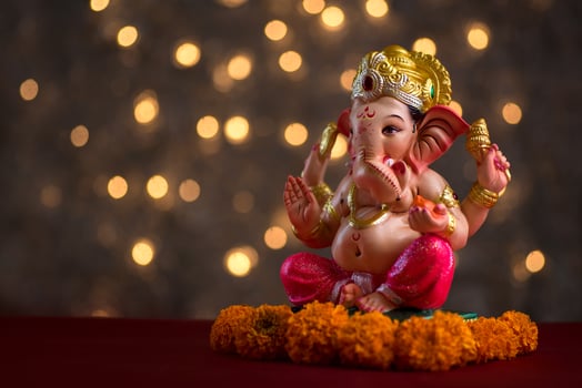 Hindu God Ganesha on Blured bokeh background, Ganesha Idol. photo