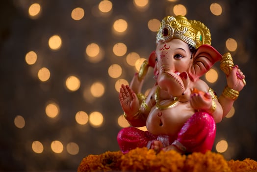 Hindu God Ganesha on Blured bokeh background, Ganesha Idol. photo