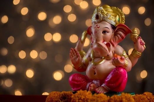 Hindu God Ganesha on Blured bokeh background, Ganesha Idol. photo