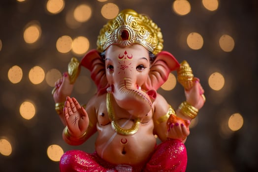 Hindu God Ganesha on Blured bokeh background, Ganesha Idol. photo