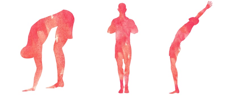 Set of asanas of yoga practice surya namaskar or Salute to the Sun or Sun Salutation. Ceep calm. Watercolor illustration. Silhouttes. photo