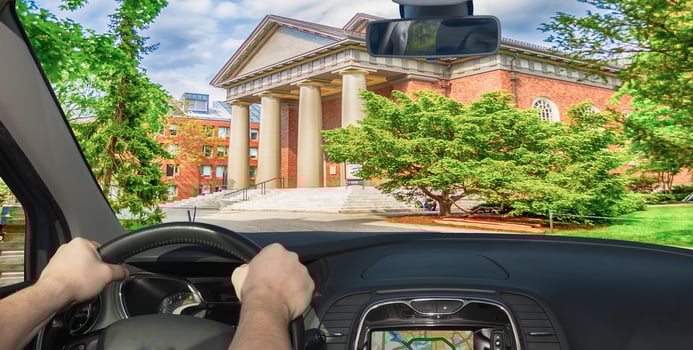 Driving a car in the Harvard University Campus, Cambridge, USA photo