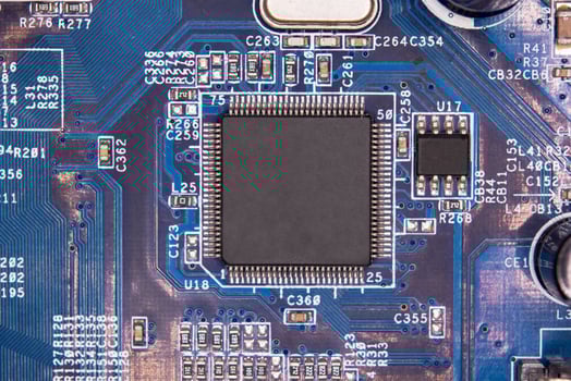 Close up blank microchip on Electronic circuit board. photo