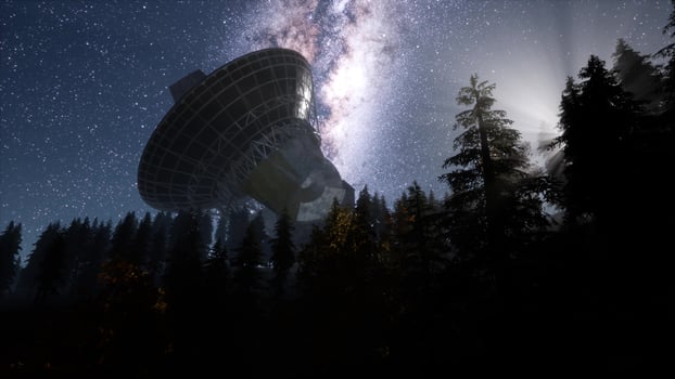 astronomical observatory under the night sky stars. hyperlapse photo