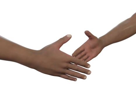 Friendly handshake, sport, friendship, teamwork gesture. Helping hand isolated on white background. photo