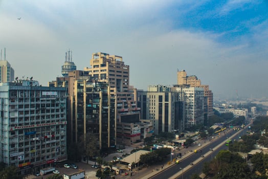 An aerial view of connaught place getting opened after lockdown. photo