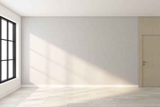 Minimalist empty room with gray wall and wood floor. 3d rendering photo