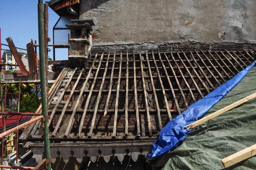 roof construction in building site photo