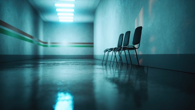 empty corridor in hospital with chairs photo