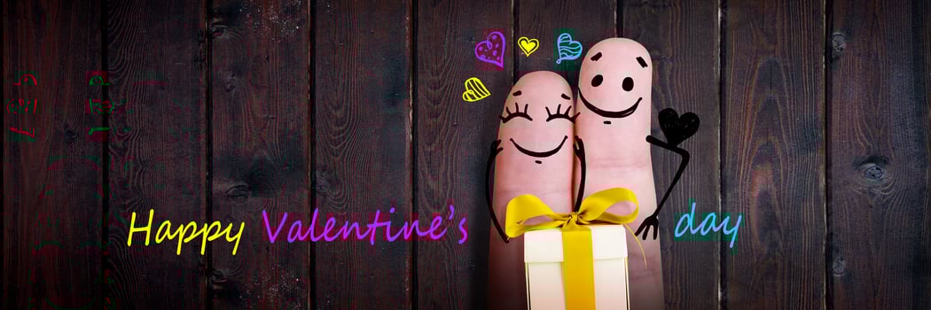 Happy finger couple in love celebrating Valentine day. 3d illustration. photo