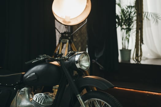 motorcycle in a classic interior photo