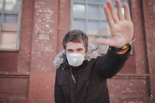 European man wearing mask for protect pm2.5 photo