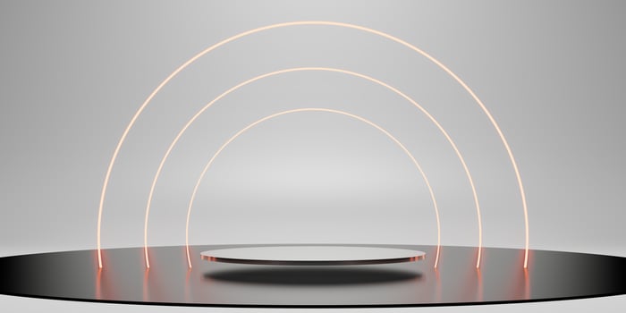 Laser ring podium  stage ZEN concept  simple minimal white display stand neon glow background photo