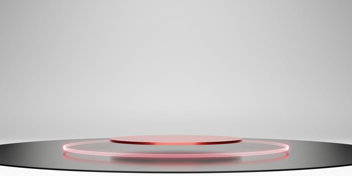 Laser ring podium  stage ZEN concept  simple minimal white display stand neon glow background photo
