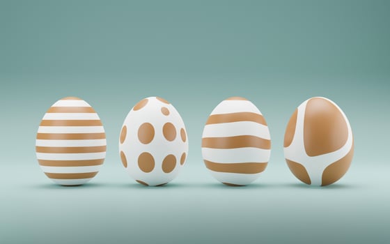 3D golden Eggs levitating on green background. easter eggs colorful decoration background. minimal holiday style design. 3d rendering. Natural creative composition render illustration photo