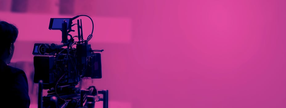 Recording video at studio. Camera records or filming for professional bloggers. photo