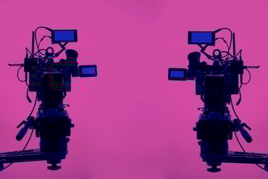 Recording video at studio. Camera records or filming for professional bloggers. photo