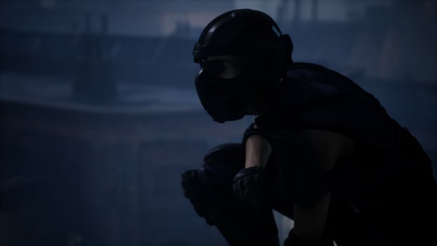 woman in the style of cyberpunk on the roof photo