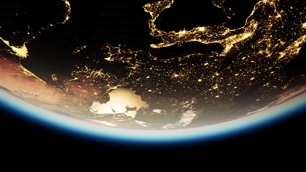 Space, Sun and planet Earth at Night photo