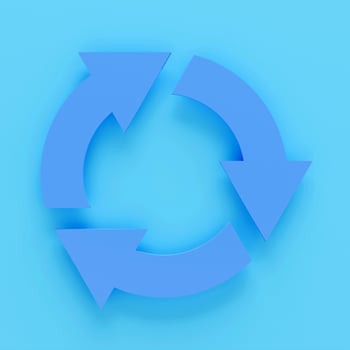 Recycle arrow 3d render.3d Arrows in circle with shadow isolated on colour background photo