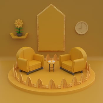 orange 3d furniture  with copyspace area. photo