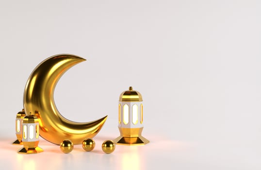 Modern 3 d Islamic holiday banner in gold design. photo