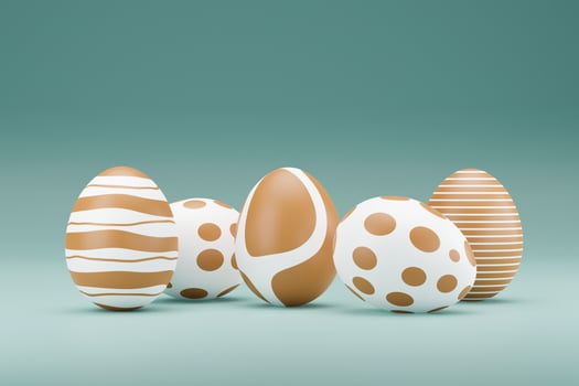 Set of gold easter egg on green background. Happy easter 3d render illustration banner. minimal holiday style design. 3d rendering. Natural creative composition render illustration photo