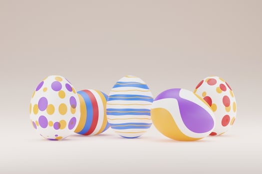 Set of colorful easter egg on beige background. Happy easter 3d render illustration banner. minimal holiday style design. 3d rendering. Natural creative composition render illustration photo
