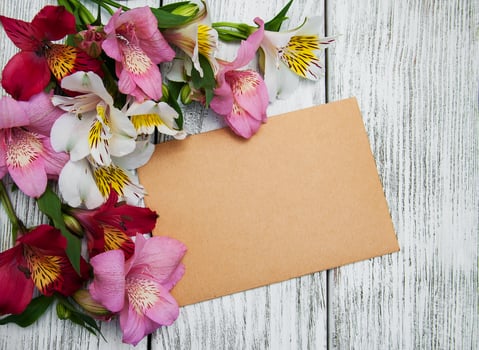 paper card with alstroemeria flowers photo