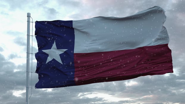Texas winter flag with snowflakes background. United States of America. 3d rendering photo