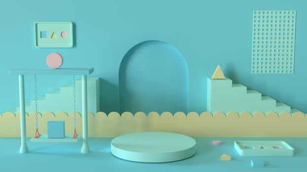 blue color 3d podium with playground kids theme. photo