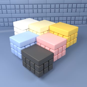 six 3d podiums with bricks background. photo
